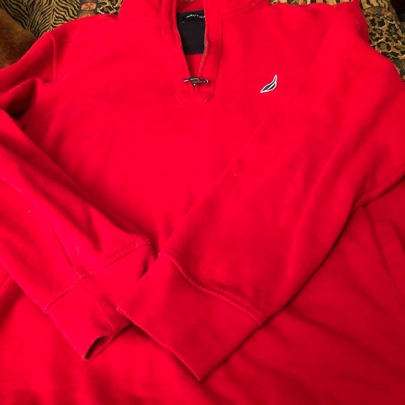Nautica size  X-Large red  mid - heavy weight 1/4 zip front sweatshirt - Picture 3 of 16